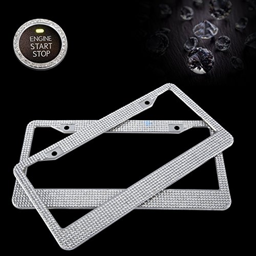 2 Pack Bling License Plate Frames, Ailuki Luxury Pure Handmade Waterproof Glitter 1000+ Rhinestone Crystal Premium Stainless Steel Licence Plate with Anti-Theft Screw Caps for Front and Back License