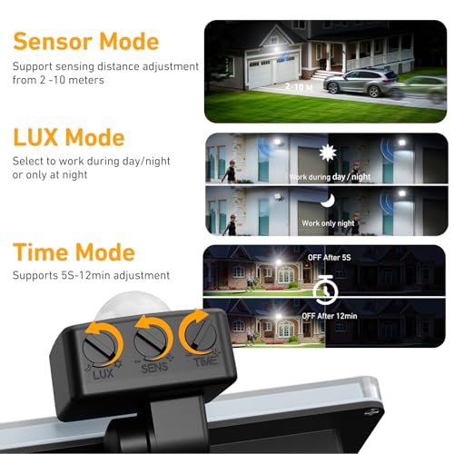LED Spotlight with Motion Sensor – 2 Pieces 100W 10000LM 6 in 1 Outdoor Light with Motion Sensor, IP67 Waterproof White 7000K Outdoor LED Floodlight for Garden, Patio, Garage and Street
