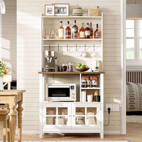 ChooChoo Kitchen Bakers Rack, Utility Storage Shelf, Soft White & Brown