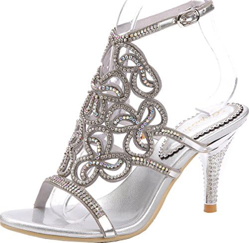 Salabobo L019 Womens Fashion Rhinestone Heeled Open Toe Sandals Glaring Rhinestone Beautiful Pretty Performance Stilettos Wedding Dress Bride Bridemaid Party Work Job Leisure Shoes