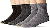 Gold Toe Men's Big and Tall Harrington Quarter Socks (6 Pair Pack), Charcoal, Light Grey, Black, Shoe Size: 12-16