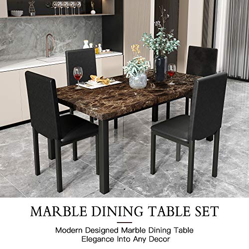Hooseng 5 Piece Faux Marble Dining Set, Table and Chairs for 4, Perfect