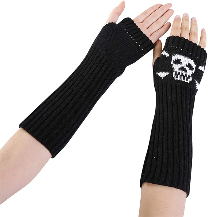 Women's Fingerless Gloves, Arm Sleeve Fingerless Skull Gloves Hand