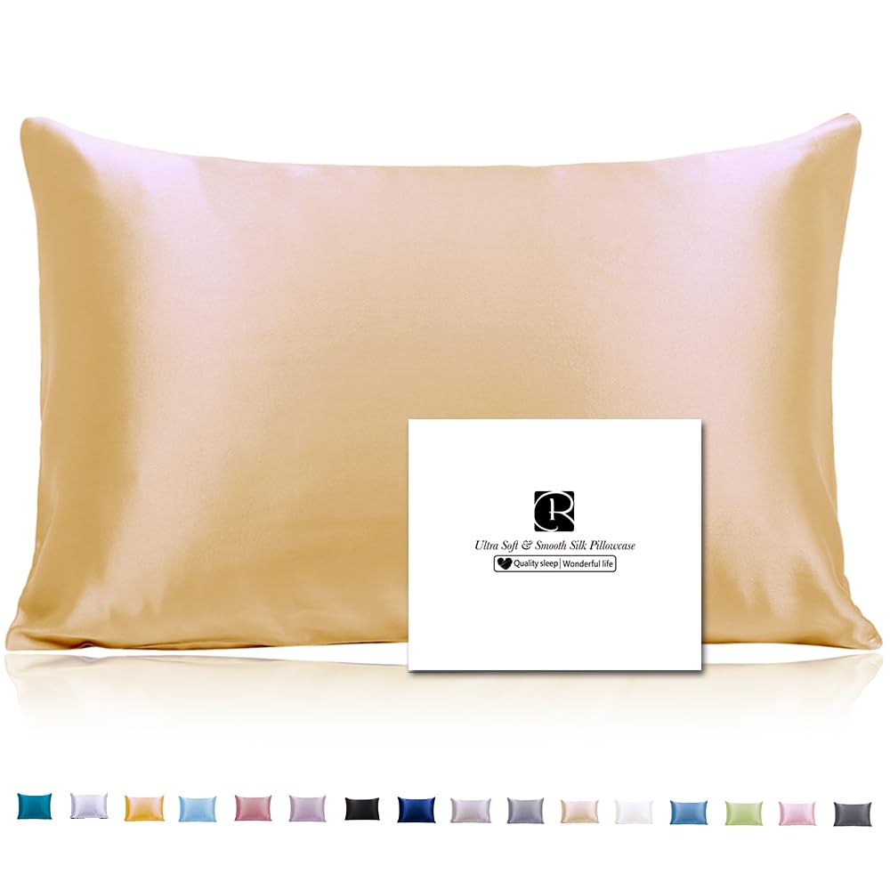 Ravmix Silk Pillowcase for Hair and Skin 21Momme Both Sides Mulberry Silk Pillow Case with Hidden Zipper, 1PCS, Standard 50×75cm, Gold