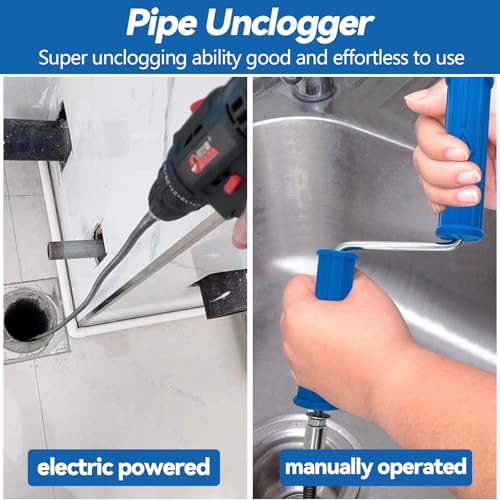 Professional Drain Unblocker 5 m x 12 mm, Sink Unblocker with Crank, 8 Pieces Dredging Cleaner Electric Adapters, Practical and Effective Unblocker for Toilets, Sinks and Drains