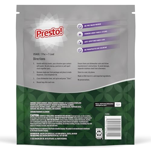 Amazon Brand - Presto! Triple Action Dishwasher Pacs, Fresh Scent, 90 Count