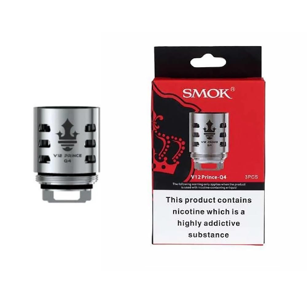SMOK V12 Prince Q4 Replacement Coils - 0.4 Ohm Quad Core Coils, Rich Flavor, Dense Vapor, Compatible with SMOK TFV12 Prince Tank Pack of 3 No Nicotine