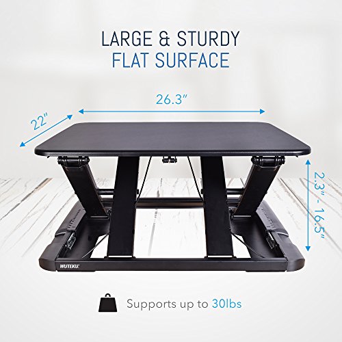 Height Adjustable Stand Up Desk Converter Ergonomic Sit Stand Riser - Flat Top Table Size 22x26 Supports 30lbs - No Assembly Required - Premium Quality and Very Sturdy - Perfect for Laptops or iMacs - Thumbnail 5