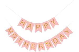 HOLIWOER Happy Mothers Day Decorations Banner, Pink Gold Mothers Day Decor Hanging Banner for Home Wall, Reusable Mother's Day Party Photo Backdrop for Celebrations