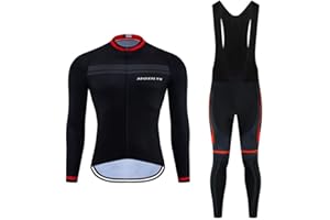 MOXILYN Men Cycling Jersey Set Long Sleeve Pro Cycling Clothes Riding Quick Dry Jacket + Cycling Bib with 9D Pad - Bike Clothing Kit