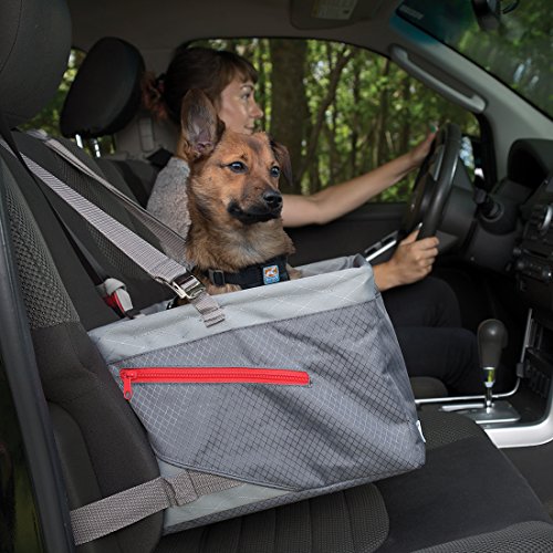 Kurgo Journey Dog Booster Seat for Cars with Seat Belt Tether, Grey/Red
