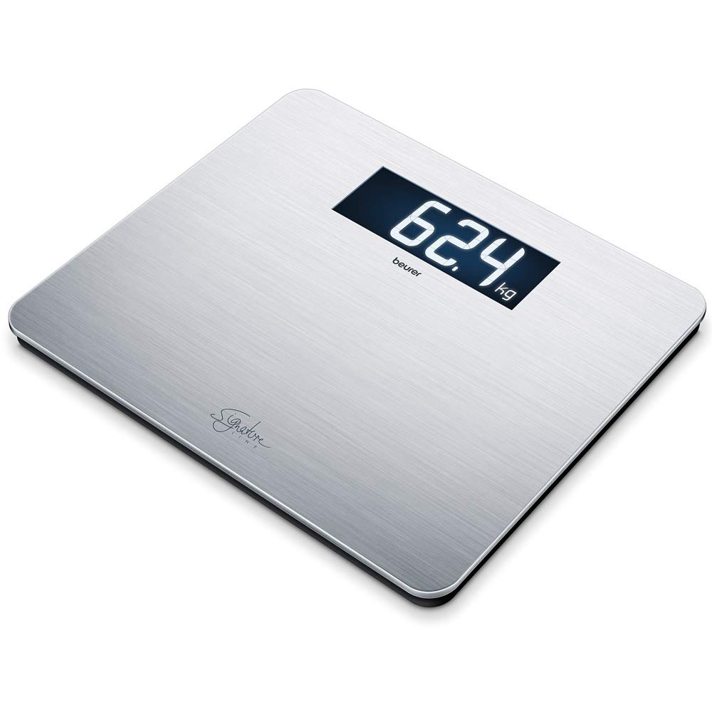 Beurer GS405 Signature Line Glass Bathroom Scale - Stainless Steel | XXL Standing Area | Safety Glass for Robust Finish | XXL Digital Display | 200kg Capacity