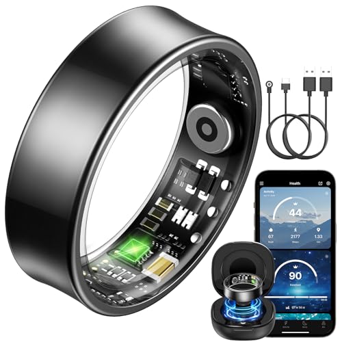 BANLVS Smart Ring for Men and Women, Fitness Ring IP68 Waterproof Heart Rate / SpO2 / Sleep Tracker (Black, 9)
