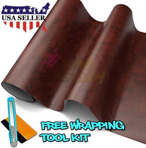 Free Tool Kit Bubinga Wood Grain Vinyl Wrap Faux Finish Textured Self Adhesive Roll Contact Paper Film Decal for Home Office Furniture 1300 - 12"X60" (1FT X 5FT)