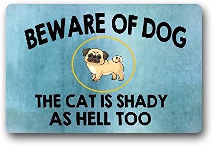 COL DOM Entrance Doormat - Funny and Creative Doormat - Beware Of Dog The Cat Is Shady As Hell Too Door Mat for Indoor Outdoor Use Non-woven Fabric Top 18" x 30"