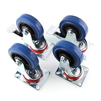 MVPower 4 Pack 4" Swivel Caster Wheels Dust Cover Rubber Heavy Duty Castors with 360 Degree Top Plate(4 inch with brake,Blue)