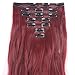 LELINTA 7Pcs 16 Clips 24 Inch Wavy Curly Full Head Clip in on Double Weft Hair Extensions Rose Red