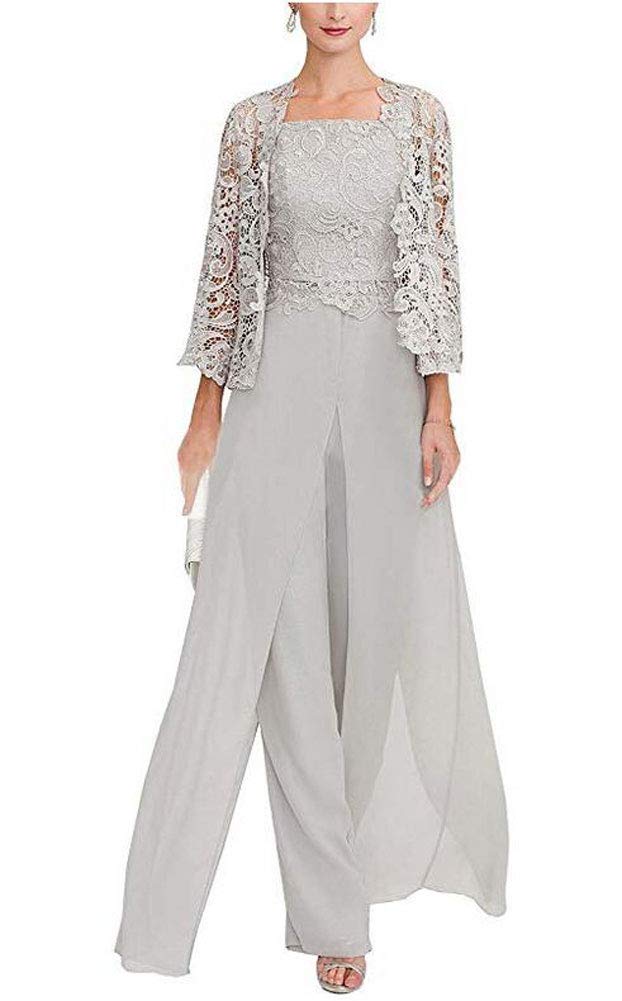 Zongqiven Women's Mother Pant Suits 3 Pcs Chiffon Wedding Guest Outfit