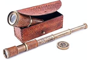 ROORKEE INSTRUMENTS (INDIA) A NAUTICAL REPRODUCTION HOUSE RII Antique Decor Spyglass, Pirate Telescope with Leather Case, Handheld Telescope for Adventure Enthusiasts, Monocular Nautical Decor for Gifting, Travellers, Dolland London, 17.5"