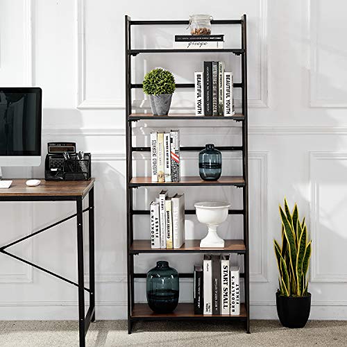 VECELO 5 Shelf Bookcase,NoAssembly FoldingBookshelf,Industrial