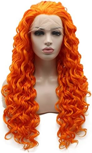 Iewig Synthetic Hair Front Lace Orange Wig Long Curly Heat Resistant