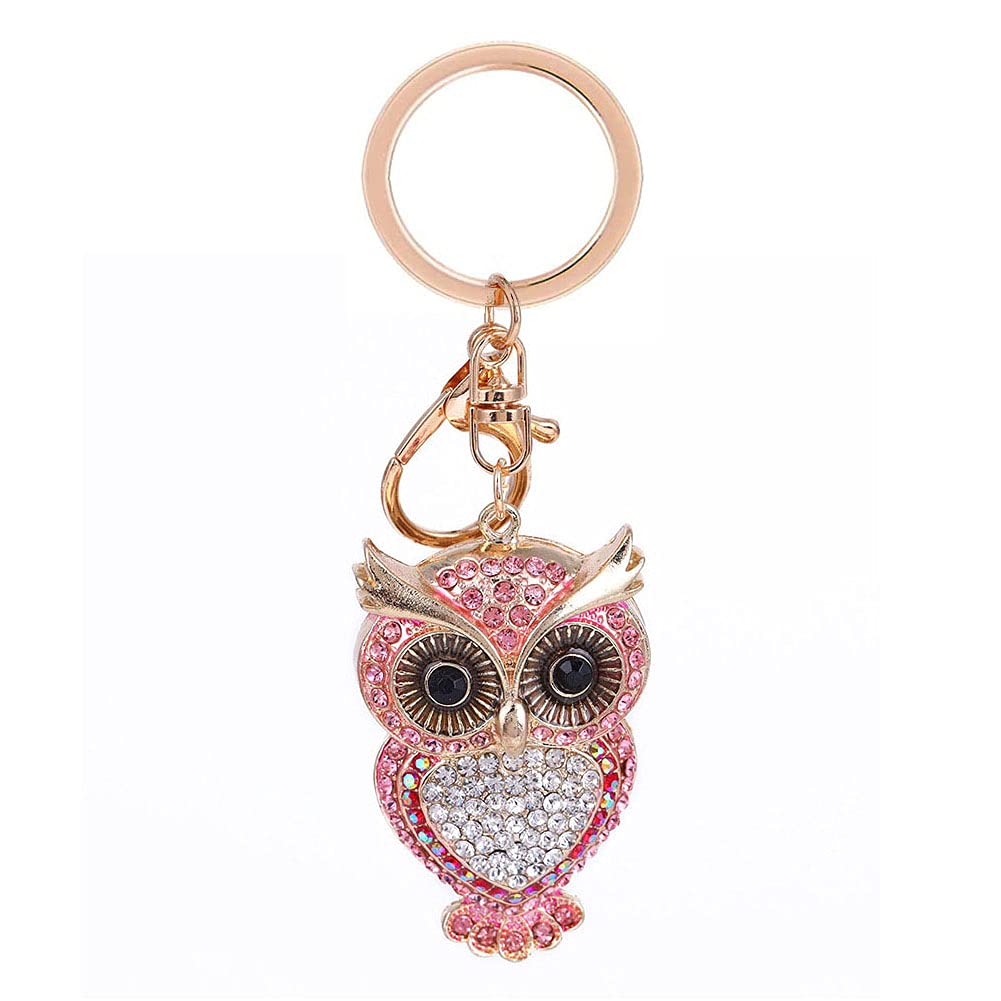 Kovake Cute Owl Keychain for Women, Alloy Key Ring with Rhinestone Owl Pendant and Lobster Clasp, Key Holder for Car Keys and House Keys, Gift for Birthday Party and Christmas (Grey) (Pink)