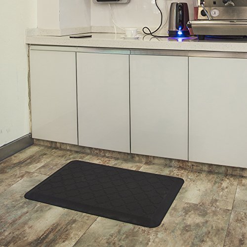 EverGrace Comfort Floor Mat Lattice Pattern PU Anti-fatigue Kitchen Rug Standing Mat for Kitchen or Office Desk, W20 x L30 x H3/4" (Black)