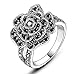 Mytys Retro Vintage 18k White Gold Plated Black Marcasite Flower Crystal Ring