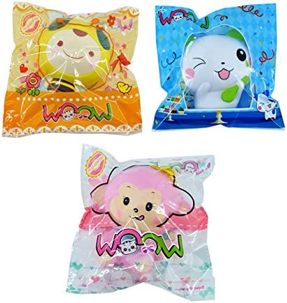 WOOW Squishies Slowing Rising - 3PCS Green Cat &amp; Yellow HoneyBee &amp; Pink Monkey,25+ seconds Rising (Animal)