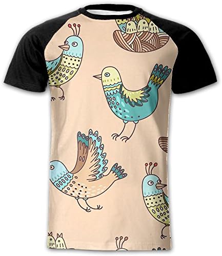 Cartoon Birds Mens Cool Short Sleeve Baseball Tshirt Casual 3D Printed Raglan Short Sleeve Shirt For Play Baseball,Play Basketball,Any Occasion