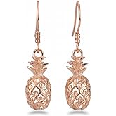 925 Sterling Silver Pineapple Fruit Dangle Earrings, Gold Plated, Nickel Free Hypoallergenic for Sensitive Skin, Hawaiian Jewelry for Women, Gift Box Included