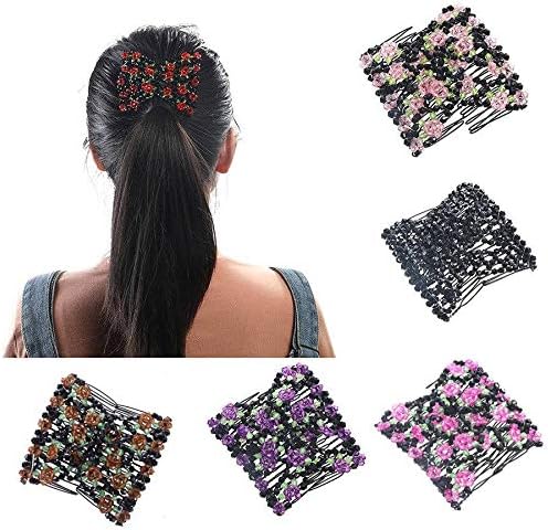 LZLAN Double Hair Comb Magic Beads Elasticity Clip Stretchy Hair Combs Clips Fashion (Black,One Size)