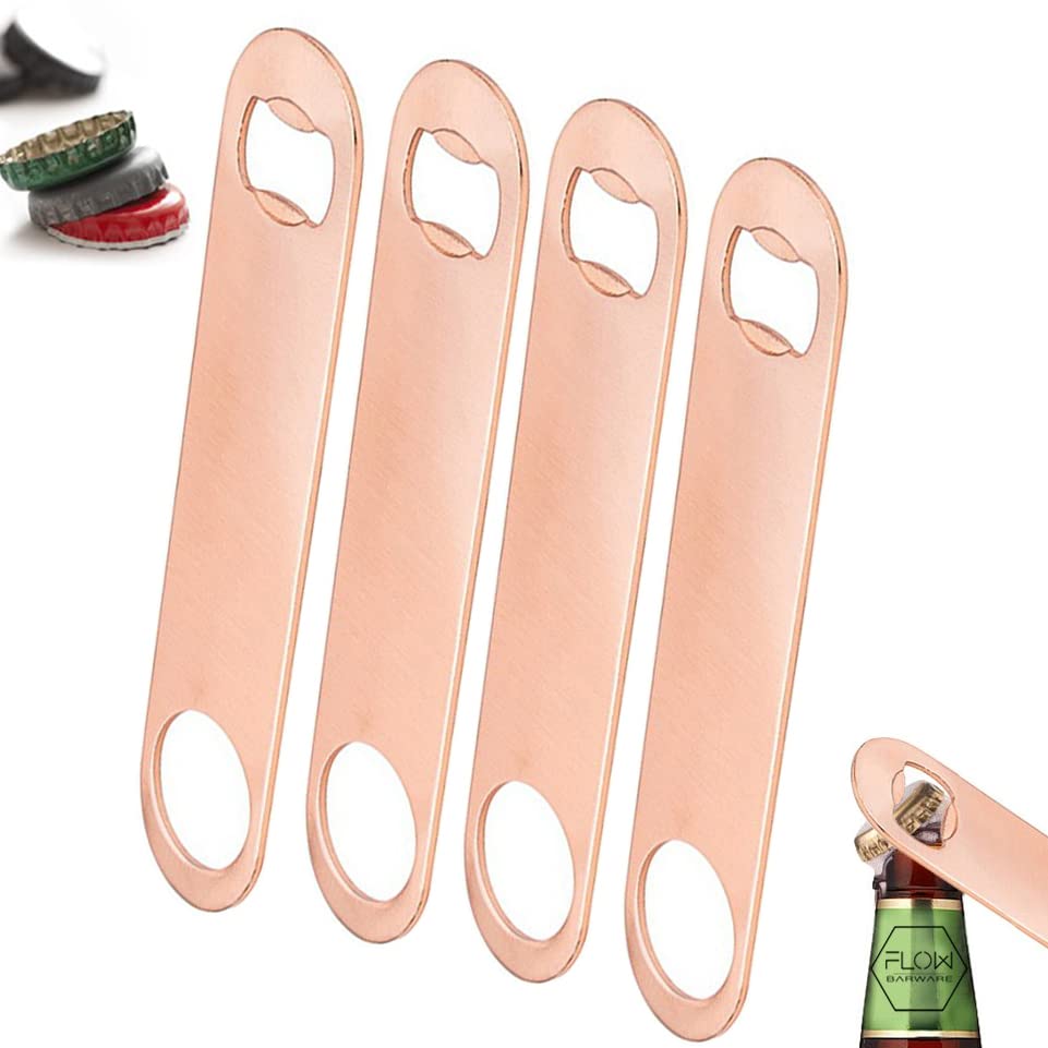 FLOW Barware Bar Blade, 18cm Copper Bottle Opener | Heavy Duty Crown Bottle Openers | Professional Dual Version Bar Blades Bottle Opener | 4X Copper