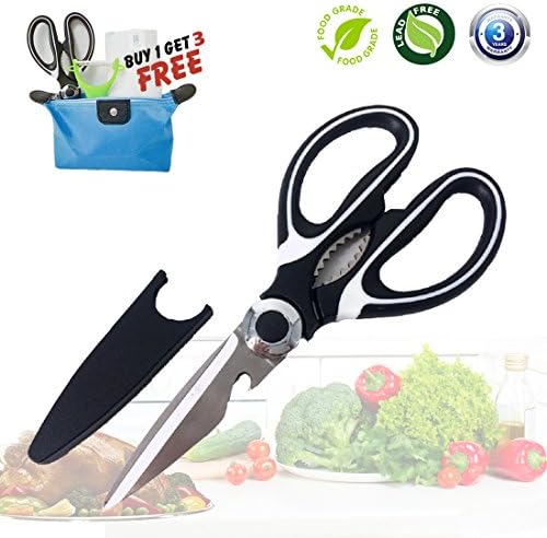 Kitchen Shears Scissors Heavy Duty Ultra Sharp Premium Poultry Shears Multi Purpose with Blade Cover Ceramic Peeler Dishcloth Travel Organizer Bag