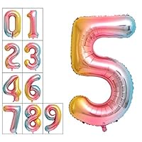 40 Inch Jumbo Rainbow Number 5 Balloon Giant Balloons Prom Balloons Helium Foil Mylar Huge Number Balloons for Birthday Party Decorations/Wedding/Anniversary