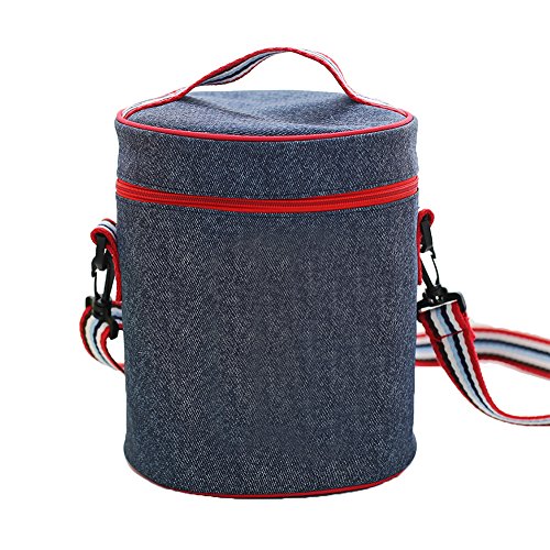 Insulated Lunch Bag Cooler Tote Bags For Women Men Kids, Travel Picnic Foods Box Drinks Thermal Carry Bag Container Organizer Case Handbag (Cylinder-Blue&Red, 7.9x9.8inch) - Thumbnail 7