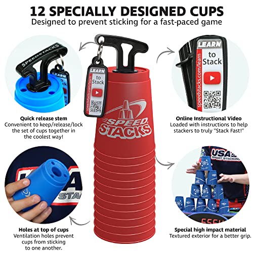 Speed Stacks Official Sport Stacking Set, Red 12 Cups and Holding