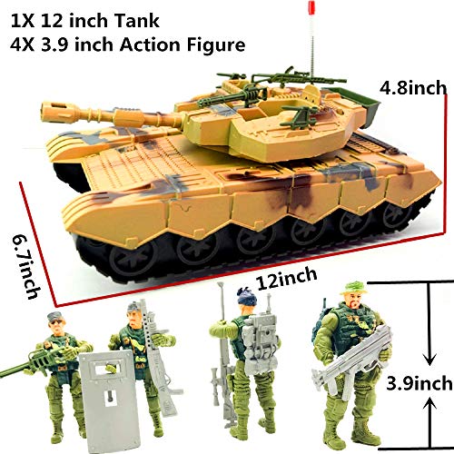Fycooler Elite Desert Force Armored Military Tank Vehicle with 1/18 Scale Gunner Action Figure Soldier,2 Machine Guns,2 Utility Packs,2 Gunner Hatches for Kids Boys Indoor Outdoor Play Birthday Toys
