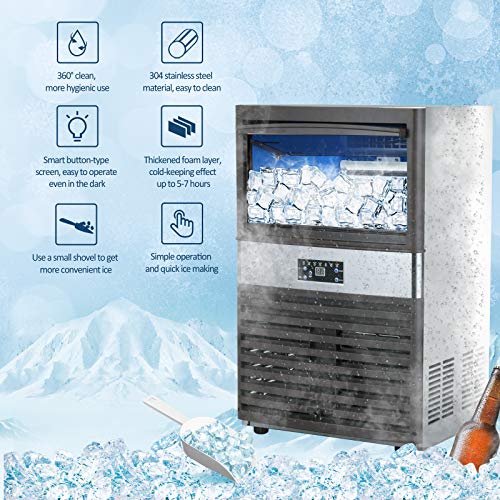 Nurxiovo Commercial Ice Maker Machine, 132lbs/24H Stainless Steel Free