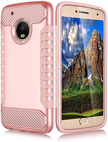 Moto G Plus 5th Generation Case, Moto G5 Plus Case, AMENQ Slim Dual Layer Armor Heavy Duty Scratch Resistant Protective Rugged TPU Bumper Cover [Rose Gold] for Motorola Moto G5 Plus 2017 …