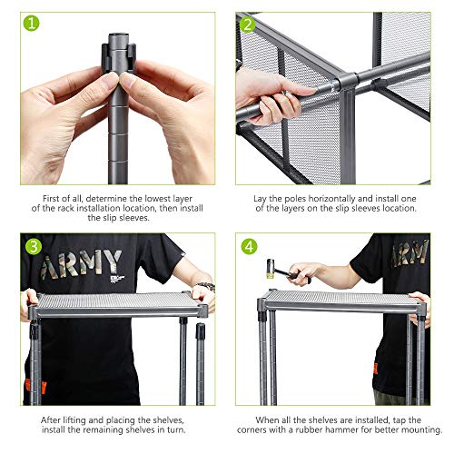 Cozzine 4-Tier Storage Shelves, Adjustable Storage Unit Heavy Duty Steel Tube Wire Mesh Shelving Unit with Wheels for Home/Office/Garage/Pantry Organizer (17.3''x11.8''x47.24'')