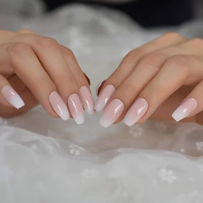 Buy Echiq Pink Ombre Fake Nails Coffin Shape Medium Size Ladies Fingernails Natural French Faux Ongles 24 Ct Online In Taiwan B087j9bt8x
