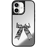 CASETiFY Mirror Case for iPhone 16 [Reflective / 4.9 ft. 1X Military Grade Drop Protection/Compatible with Magsafe] - Metallic Ribbon - Silver on Black
