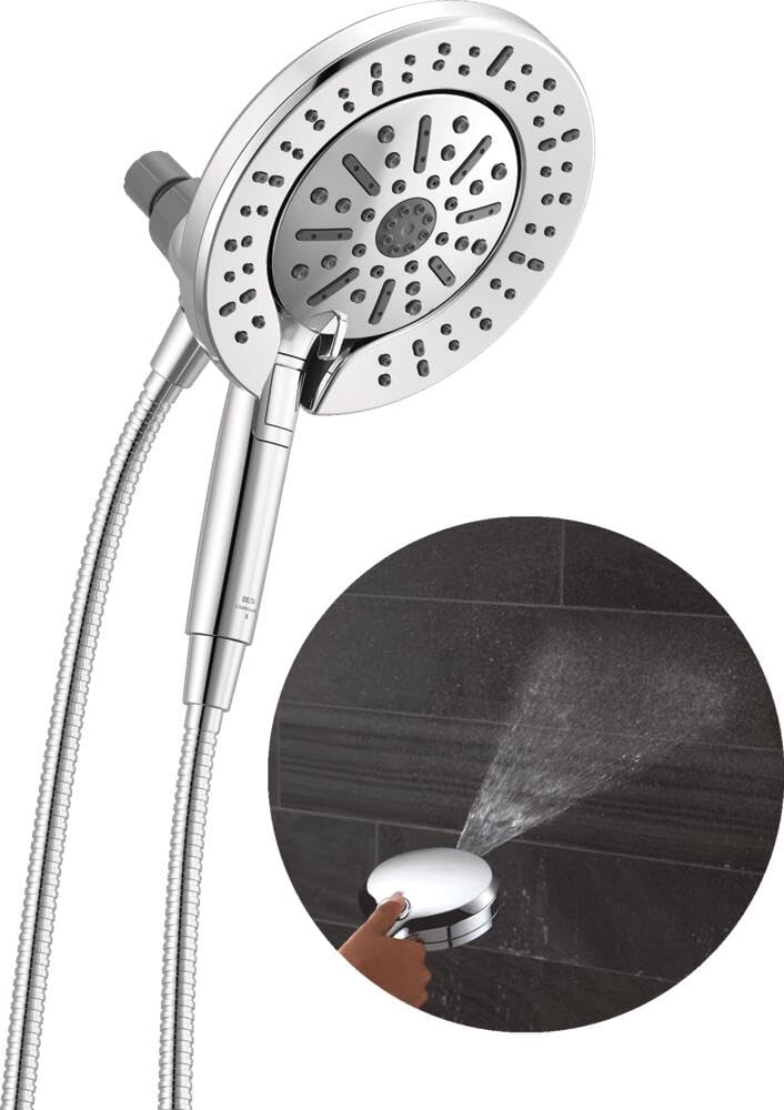 Photo 1 of Delta 6-Setting In2ition 2-in-1 Dual Shower Head with Handheld High Pressure ProClean Spray, Chrome Detachable Shower Head with Hose, 1.75 GPM Flow Rate, Chrome 75655
