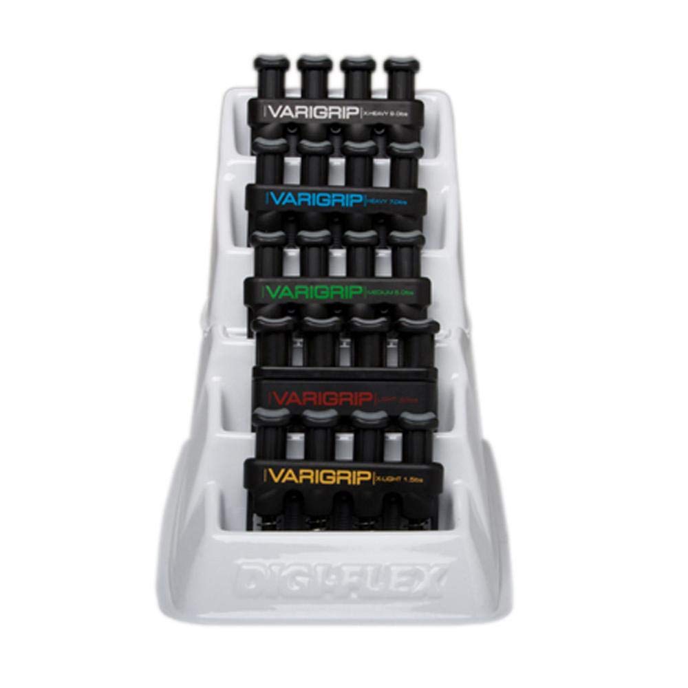 CanDo Hand exerciser - finger grip strengthener VariGrip, set of 5 with rack