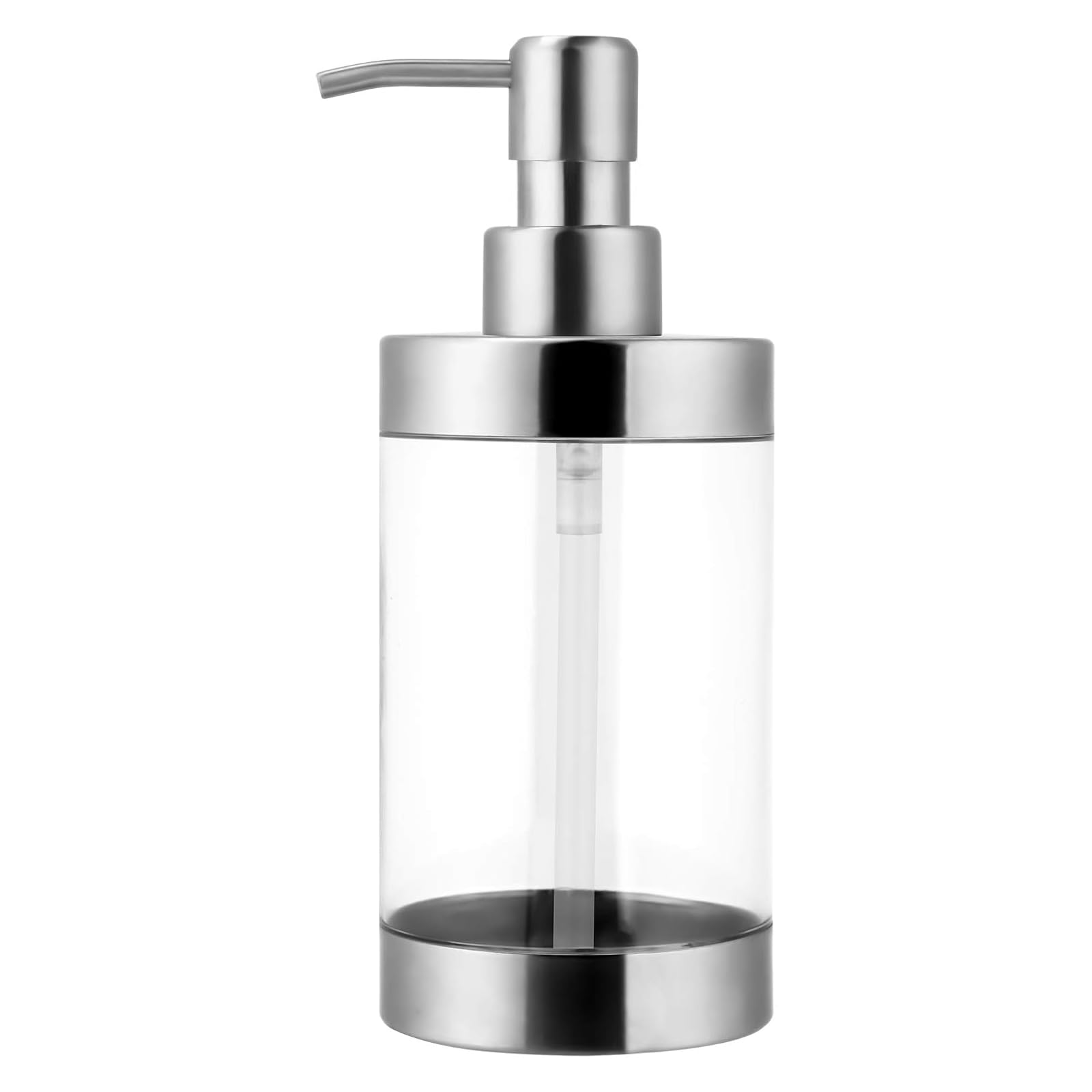 Soap Dispenser Stainless Steel and Acrylic Shampoo Lotion Pump Bottle for Bathroom Kitchen Sink Office Hotel for Kitchen Washing Up Liquid Hand Soap Shower Gel 300ML