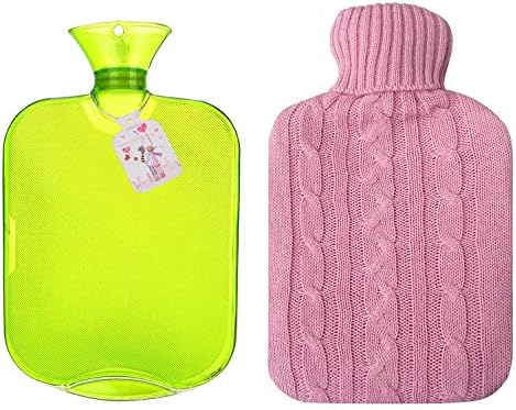 KONDISCO Hot Water Bottle,2 Liter PVC Classic Rubber Transparent Hot Water Bottle with Knit Cover,BPA &amp; Phthalates Free.