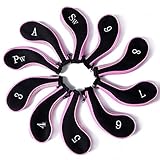 10L0L Neoprene Zippered Golf Club Head Iron Covers - Set of 10 (black and pink)