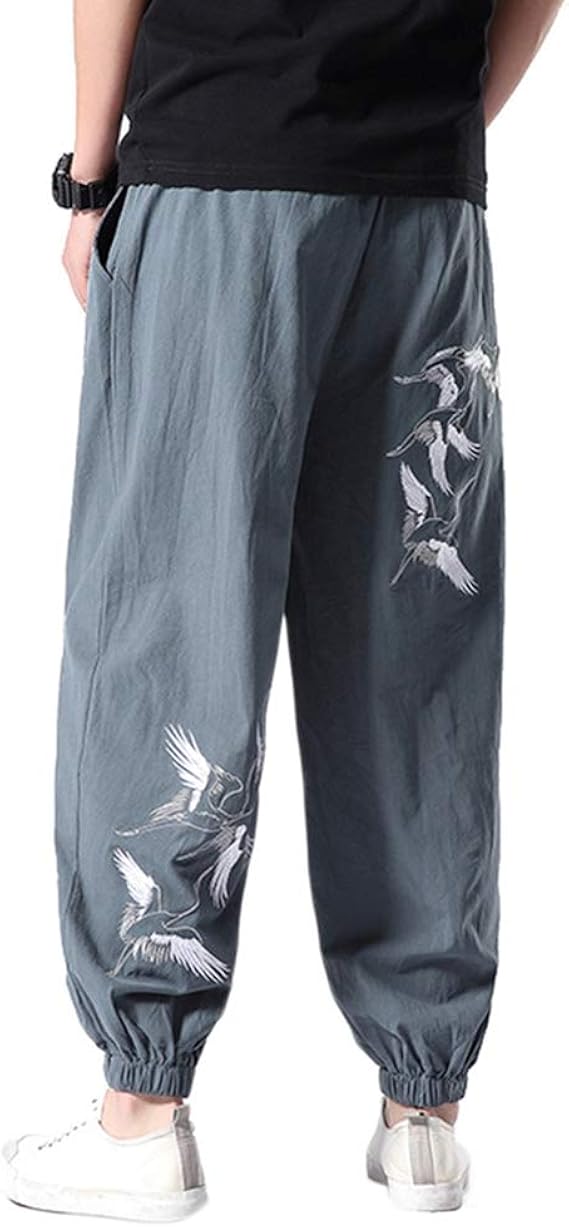 Amazon メンズ 九分丈 ワイドパンツ 亜麻 サルエルパンツ 裾ゴム 通気性 動きやすい スウェット ウエスト ポケット カジュアル パーティー 室内履き リラックスパンツ ゆったり 分丈パンツ ロングパンツ 通販