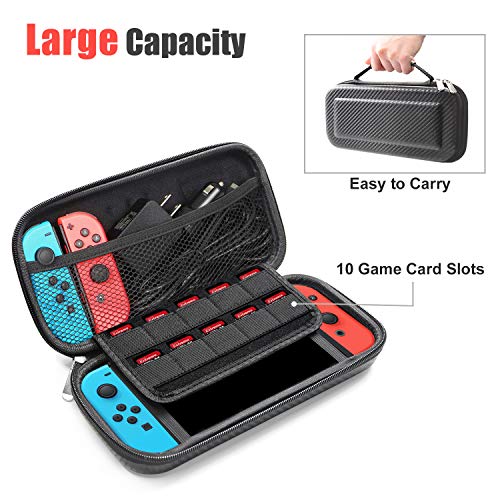Accessories Kit for Nintendo Switch, 17 in 1 Essential Kit Including Carry Case Games Starter Wheel Grip Controller Charger TPU Cover Joy Con Covers Thumb Caps Game Card Slot Holder